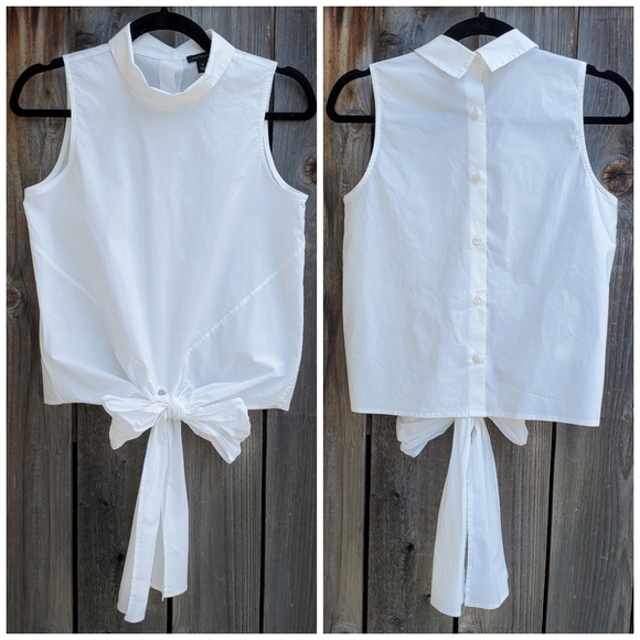 Ann Taylor Tops - Ann Taylor White Bow Front Button Back Top